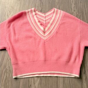 Express Pink and White Ribbed Sweater